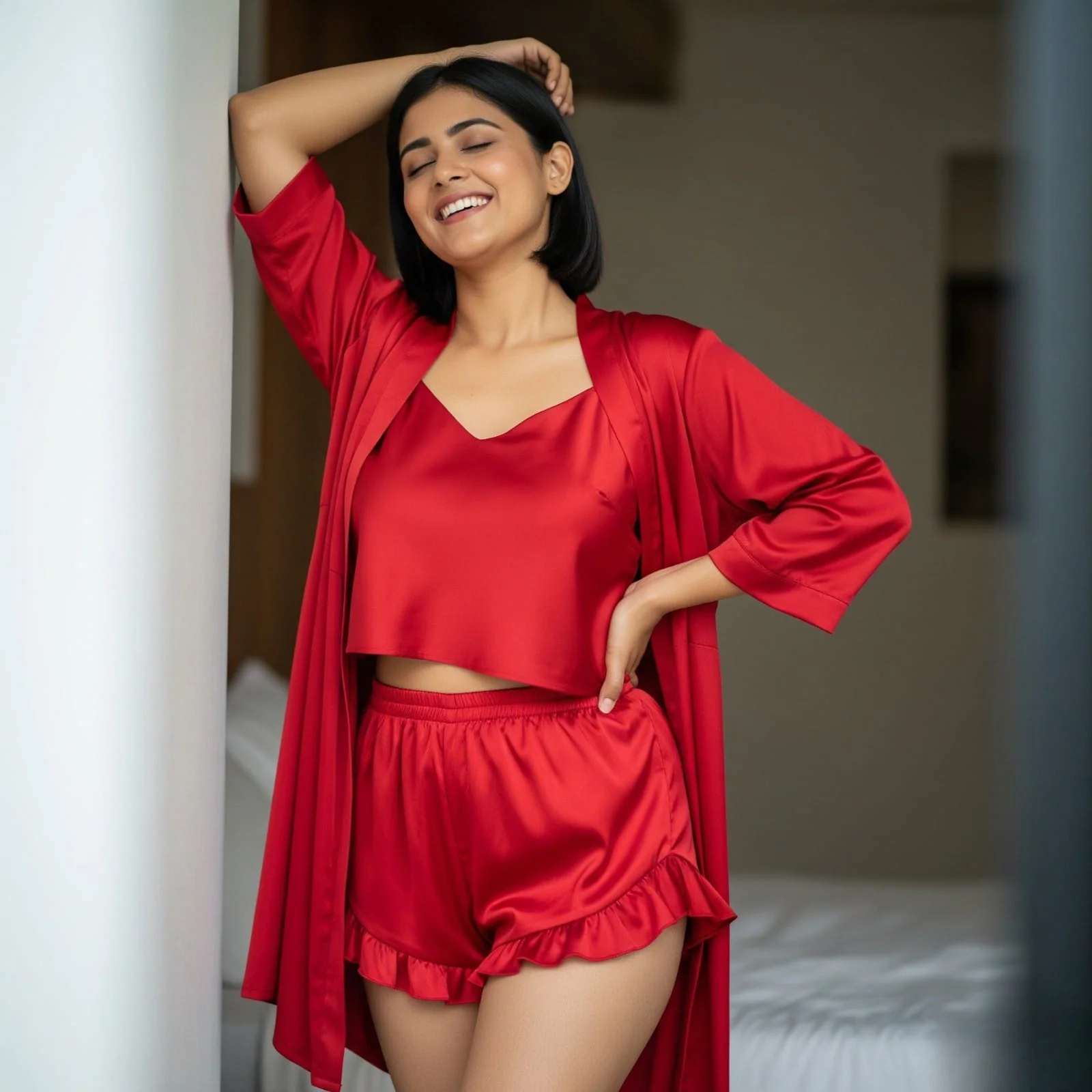 Silky Slip & Shorts with Robe Set - Image 10