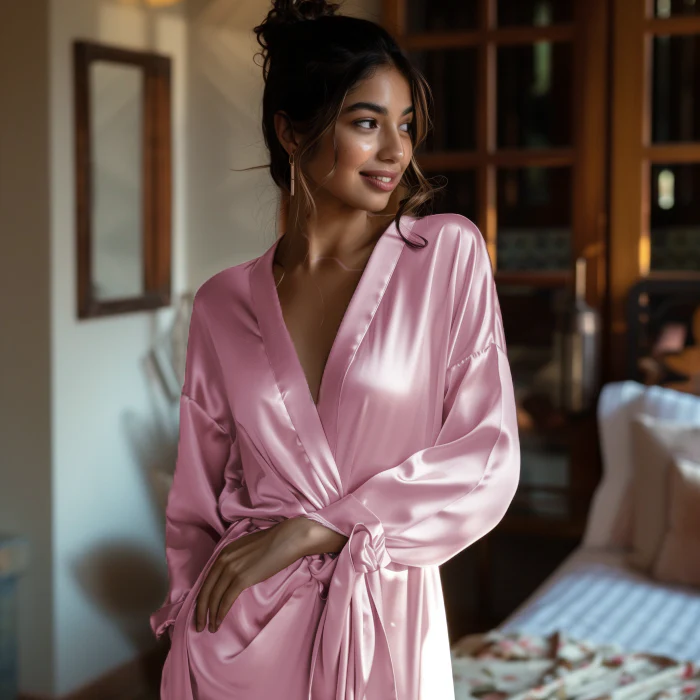 Silky Babydoll Belted Kimono Robe - Image 15