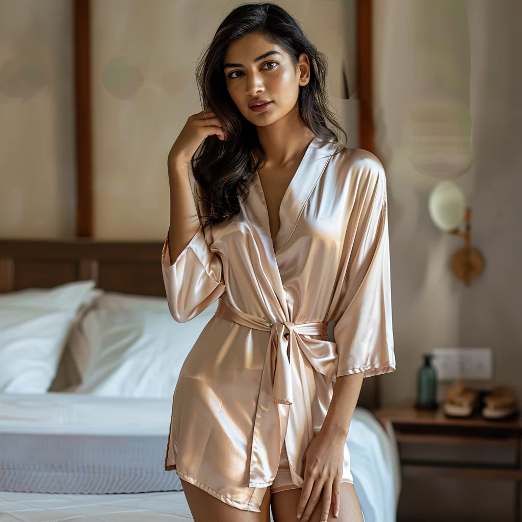 Silky Babydoll Belted Kimono Robe - Image 58