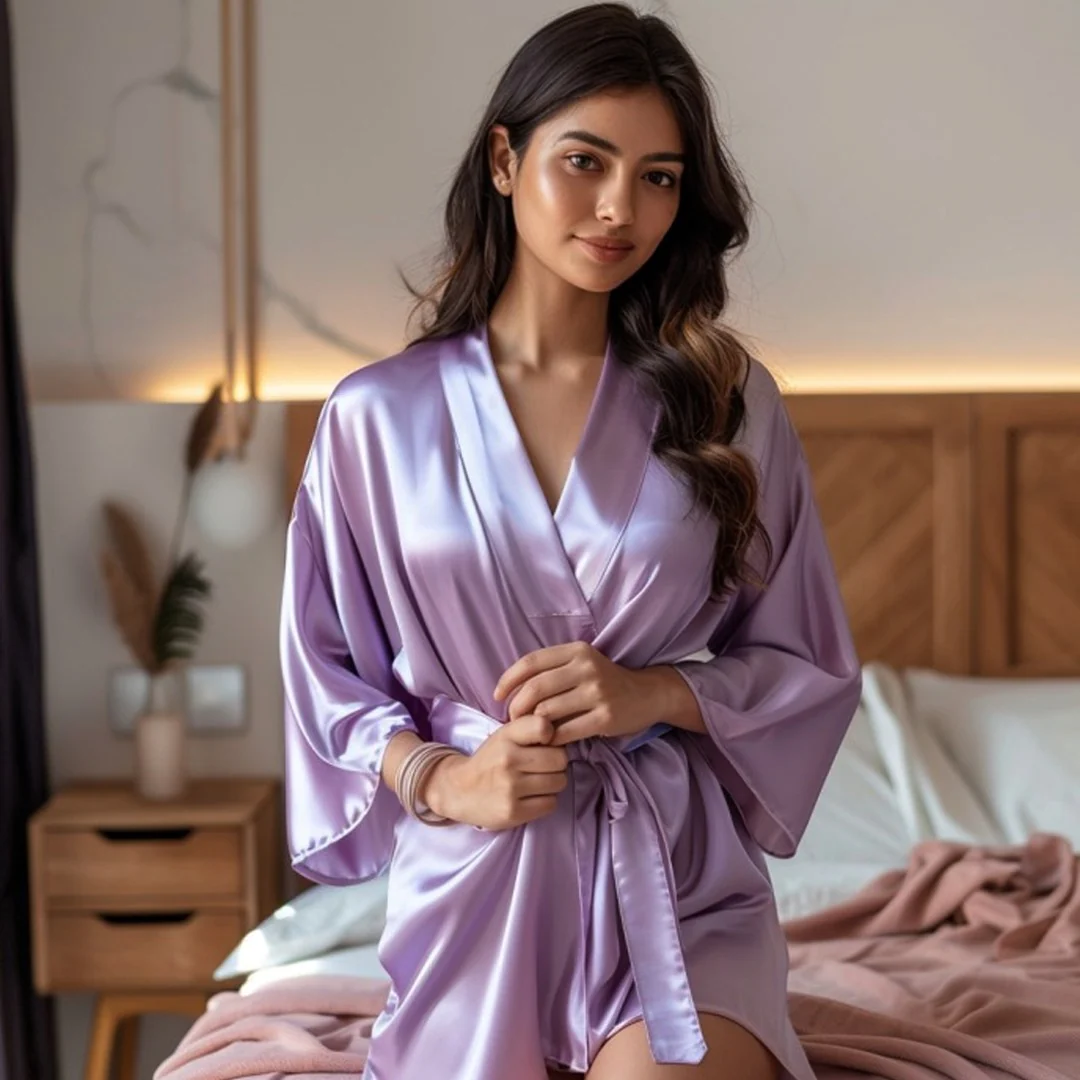 Silky Babydoll Belted Kimono Robe - Image 66